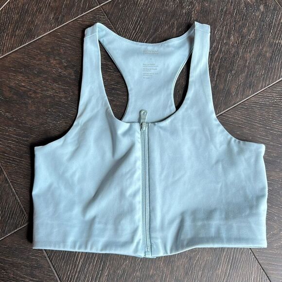 Girlfriend Collective Paloma Racer Back front zip hi impact Sports Bra Blue Var - Picture 13 of 16